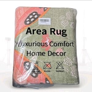 Floral Area Rug in Green and Pink Butterflies 3 X 5